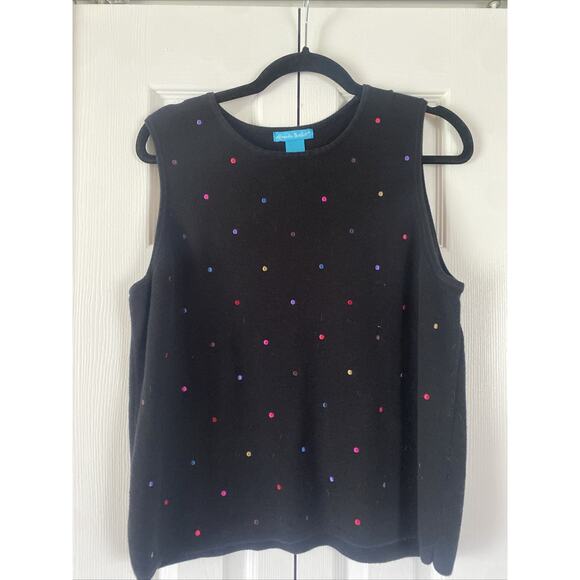 Alexandra Bartlet Womens Large Black Knit Sleevelss Sweater Polka Dot Embroidery - Picture 1 of 4